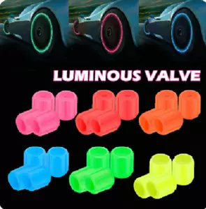 4x BRIGHT FLUORESCENT VALVE CAPS TIRES CAR MOTORCYCLE BIKE NEW - Picture 1 of 9