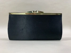Vintage 1960s Inspired Black Satin Coin Purse With Kiss Clasp & Fabric Interior - Picture 1 of 17