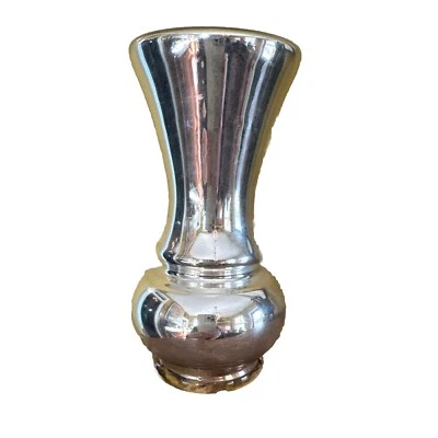 Jarrón antiguo de vidrio de mercurio plateado pintado a mano flores 5 1/2" Art Deco Foto 1 de 4