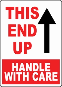 THIS END UP HANDLE WITH CARE | Selbstklebender Vinylschild Aufkleber - Bild 1 von 4