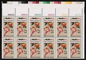US USA Sc# 1580 MNH FVF Perf 11.2 PLATE# BLOCK Angel Bell Christmas Xmas Prang - Picture 1 of 1