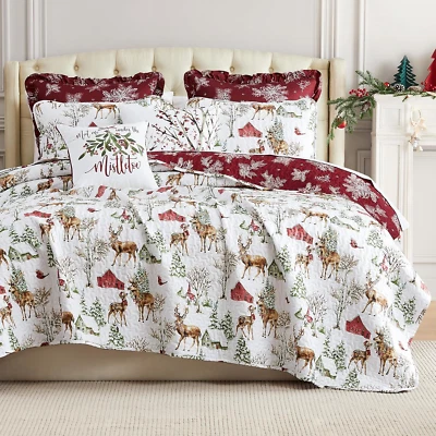 Edredón de Navidad tamaño queen/tamaño completo con 5 fundas de almohada y 1 almohada, reversible Foto 1 de 4