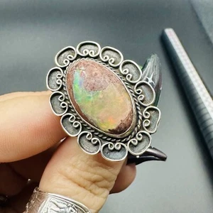 VINTAGE VECCHIO PEDONE BARRERA ARGENTO STERLING MASSO MESSICANO CAVA FUOCO OPALE 6,75 - Foto 1 di 7
