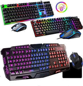 Computer Desktop Gaming Keyboard and Mouse Mechanical Feel LED Light Backlit - Picture 1 of 15