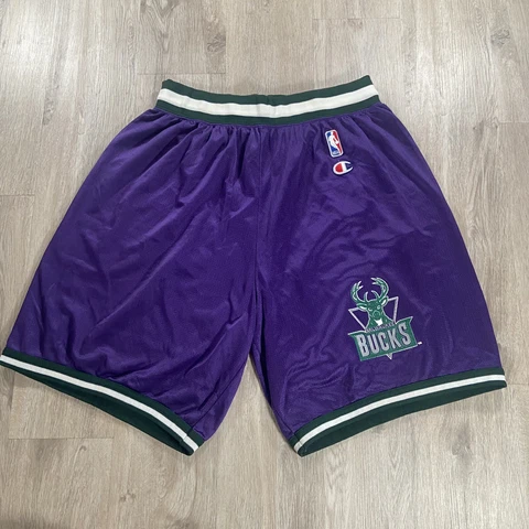 Vintage 90s Champion Milwaukee Buck Shorts NBA Basketball Purple Size 40-42 XL Cover