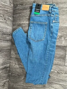 Monki Ladies OKI Slim High Waist Jeans Super Stretch W32 Blue Organic Cotton - Picture 1 of 7