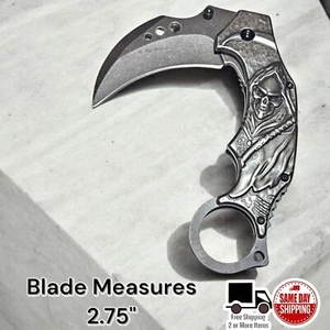 Grim Reaper 3-D Stone Wash Karambit Assisted Folding Pocket Knife Handle 4.50" - Picture 1 of 3