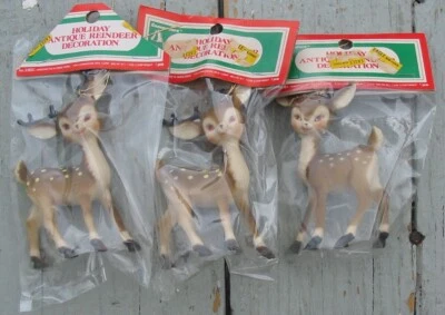 Vtg NIP Commodore Christmas Reindeer Deer Plastic Ornaments 2 Buck 1 Doe Novelty - Image 1 of 2