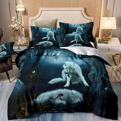 GUIDEAR Rose Wolf Duvet Quilt Cover Set Bedding Set Pillowcase Single Double King Size