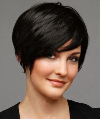 Venta Caliente Sexy Moda Corto Negro Recto Mujeres Dama Niña Peluca de Pelo Pelucas + Gorra Foto 1 de 3