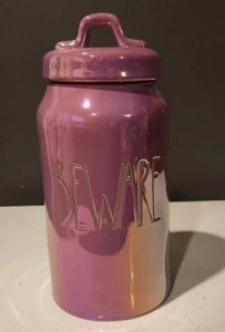 Rae Dunn Purple Iridescent BEWARE Halloween Tall Skinny Canister 2021 NEW - Picture 1 of 9