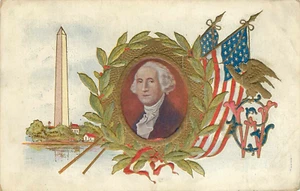 Postal George Washington Bandera Americana Cypher Monumento Dividido en Relieve - Imagen 1 de 2