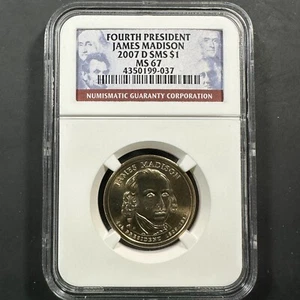 2007-D $1 James Madison Presidential Dollar, SMS, NGC MS67 (85199) - Picture 1 of 2