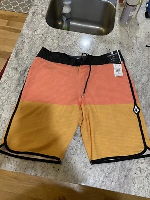 Volcom ModTech Orange and Black Swim Trunks - NWT - Size 30 - Image 1 of 4
