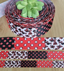 5/8, 7/8 & 1.5 (1 YD) Minnie Mouse Grosgrain Ribbon Disney Polka Dot Hair Bow  - Picture 1 of 1