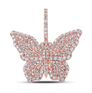 1.50cttw Diamond Butterfly Charm 10k Rose Gold Pendant 1.2" - Picture 1 of 2