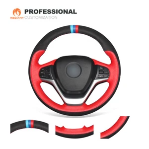 DIY Suede Red Leather Steering Wheel Cover for BMW X5 F15 X5 M F85 X6 F16 X6 M - Imagen 1 de 10