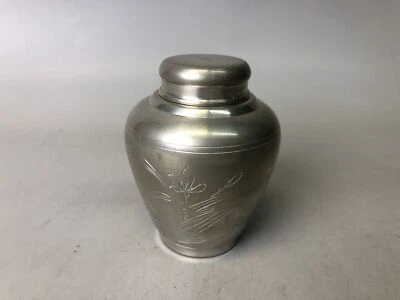 Y7798 TEA CADDY contenedor grabado en lata firmado Sencha Japón ceremonia del té antiguo Foto 1 de 4
