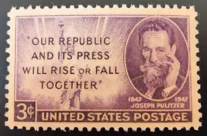 Scott #946 - 3 Cent Stamp Joseph Pulitzer, Journalist- MNH 1947 - Picture 1 of 1