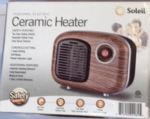 Soleil personal ceramic electric heater 250 watt wood grain 1 heat settingMH08S - Picture 1 of 3