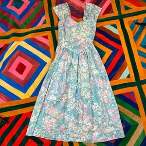 Vintage 80s Prom Dress Pastel Floral Smocked Sweetheart Sleeveless 11/12 Jerrell - Picture 1 of 15