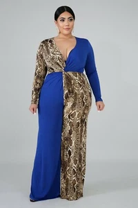 Jumpsuit Übergröße dehnbar blau mit Reptilienmuster Langarm. Übergröße 1XL. - Bild 1 von 3