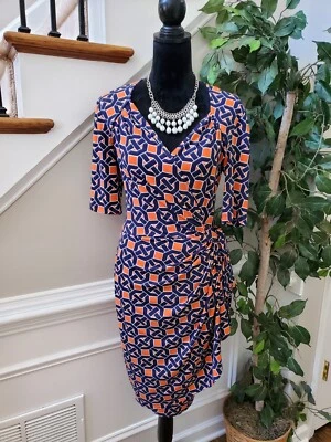 Maggy London Women's Blue Polyester V-Neck 3/4 Sleeve Knee Length Dress Size 10 - Image 1 of 4