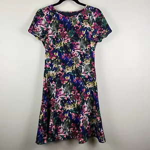 J Crew Sz 0 Navy Blue Floral Lined Crepe Fit Flare Printed Flutter Dress - Picture 1 of 7