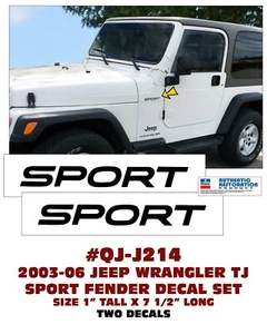 QJ-J214 JEEP - 2003 2004 2005 2006 JEEP WRANGLER TJ - GUARDABARROS DEPORTIVO - JUEGO DE CALCOMANÍAS - Imagen 1 de 1