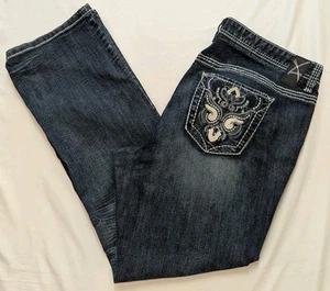 Women's Vintage Y2K Amethyst Brand White Embroidered Denim Blue Jeans Sz 20 - Picture 1 of 9
