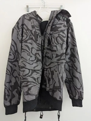 Neff Custom Threads Mens Jacket Black Grey Camo Hooded Size L Winter - Image 1 of 4