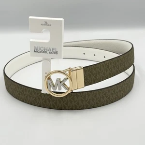 Michael Kors Belt Twist Reversible Leather MK Logo Buckle White Khaki XL - Picture 1 of 6