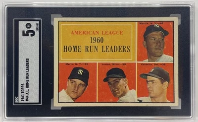 1961 Topps A.L. HOME RUN LEADERS Card #44 New York Yankees MANTLE-MARIS SGC 5 EX - Image 1 of 2