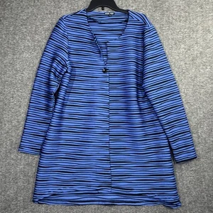 Samuel Dong Blazer Large Jacket Cardigan Blue stripe Textured Artsy - Picture 1 of 6