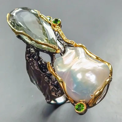 Роскошное кольцо с натуральным барочным жемчугом AAA из стерлингового серебра 925 пробы размер 7,5/R445951 - Изображение 1 из 4