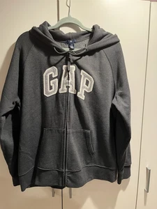 Gap Womens Full Zip Hoodie Size XXL Gray Logo Sweatshirt Vintage - Picture 1 of 6