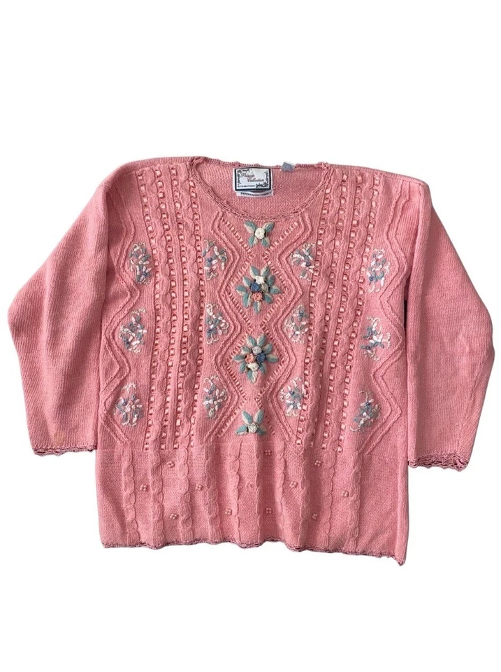 Suéter Top Colección Privada Carolina Colores Rosa Bordado Tejido M Foto 1 de 4