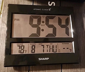 Sharp SPC1107 Blk Digital Atomic Wall Clock Jumbo Display Weather St - Picture 1 of 4