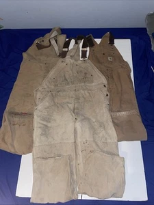 Vintage 90s Carhartt Overalls Duck Canvas Brown Distressed Workwear Set Of 3 - Picture 1 of 24
