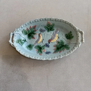 Antiguo G.S. "Platos de 12"" con patrón de mayólica alemana Zell para pájaros y uvas" - Imagen 1 de 4