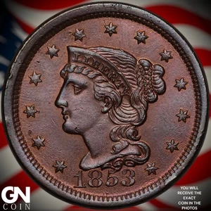 1853 Braided Hair Large Cent A7182 - Picture 1 of 2
