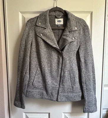 Women's Large Old Navy Gray Knit Asymmetric Zip Moto Sweater Jacket NWOT - Image 1 of 4
