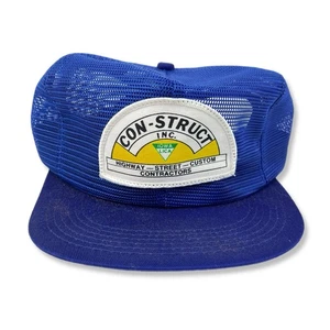 Vintage 90s Trucker All Mesh Snapback Hat Construct Highway Patch Blue K Product - Picture 1 of 6