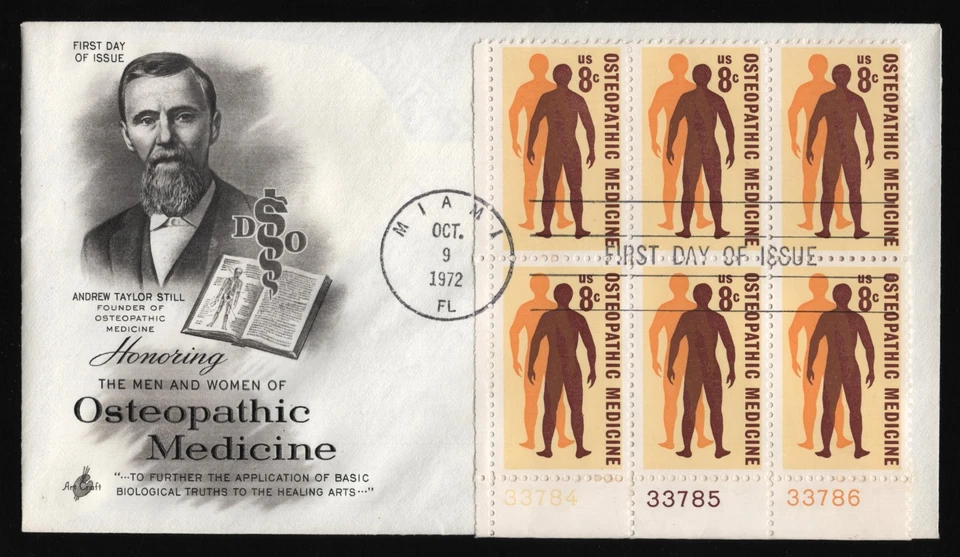 #1469 8c Osteopathic Medicine-Plate Block, Art Craft H/C **ANY 5=FREE SHIPPING** - Image 1 of 1