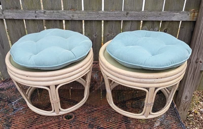 2 vtg Pair Papasan Rattan Ottoman Footstool MCM clean estate seat - Image 1 of 4