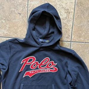 Polo Ralph Lauren Sudadera con Capucha Pullover Sudadera Doble Punto Azul Marino Script Para Hombre’s Grande - Imagen 1 de 16