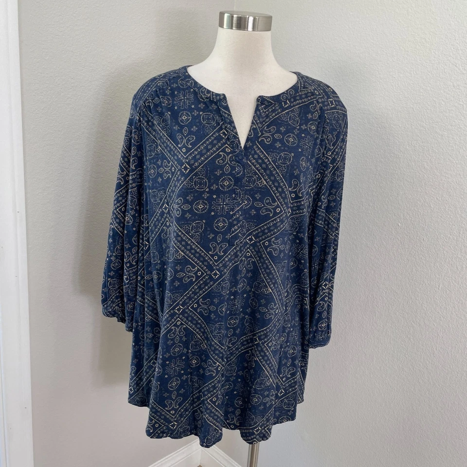 Camisa boho túnica manga 3/4 cuello en V manga 3x Lucky Brand para mujer Plus Foto 1 de 4