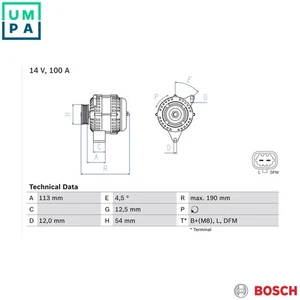 ALTERNATOR 0 986 081 410 FORALTERNATOR 0 986 081 410 FOR OPEL  13229990  1330850 - Picture 1 of 9