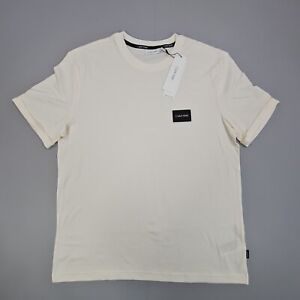 Calvin Klein Mens T Shirt Off White XXL Turn Up Sleeve Badge Logo Tee Cotton