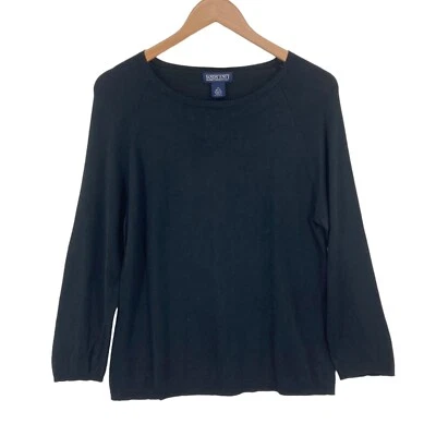 Lands' End Sweater Womens Medium Black Knitted Silk Blend Long Sleeve Pullover - Image 1 of 4